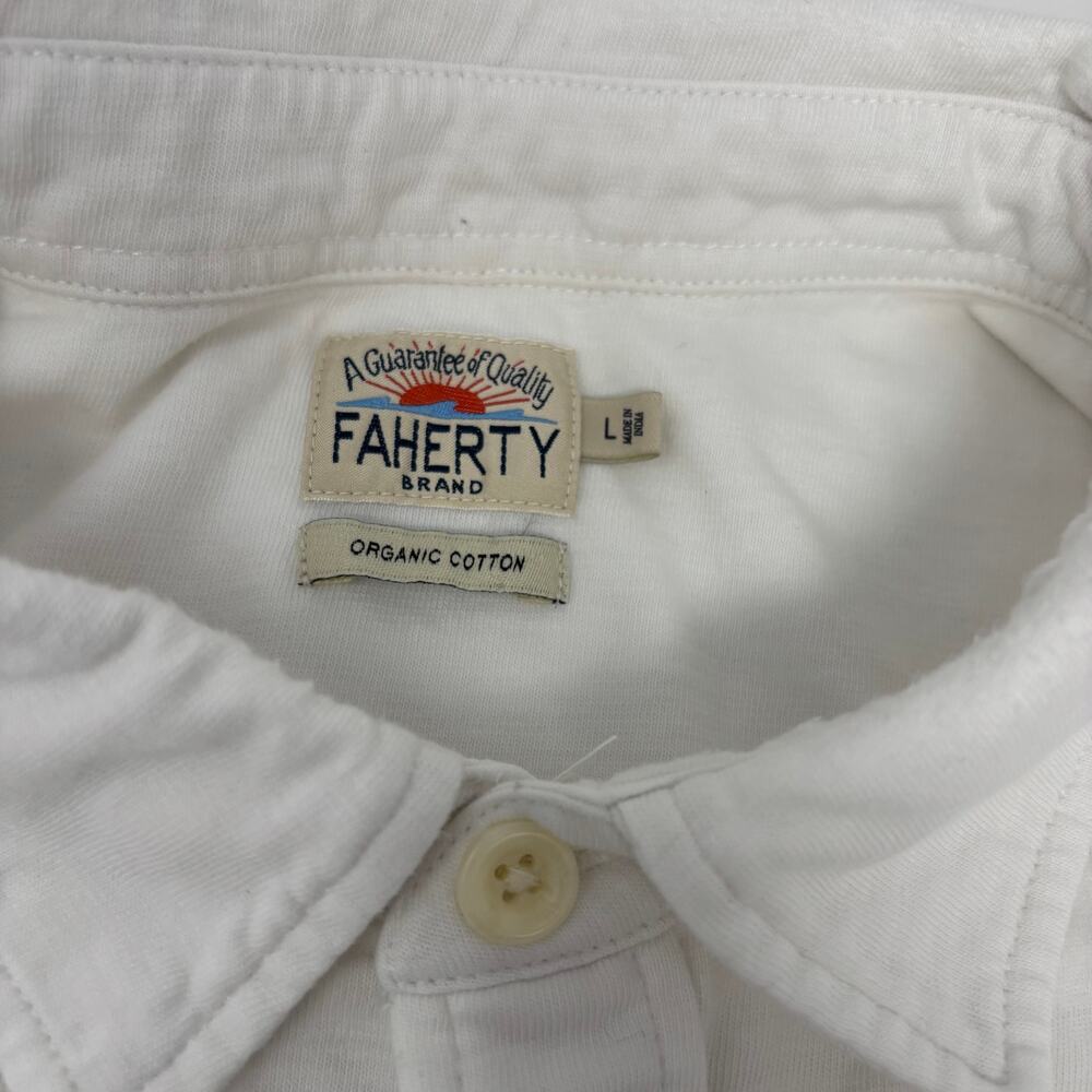 Faherty Mens Large Solid White Button Up Short Sl… - image 2